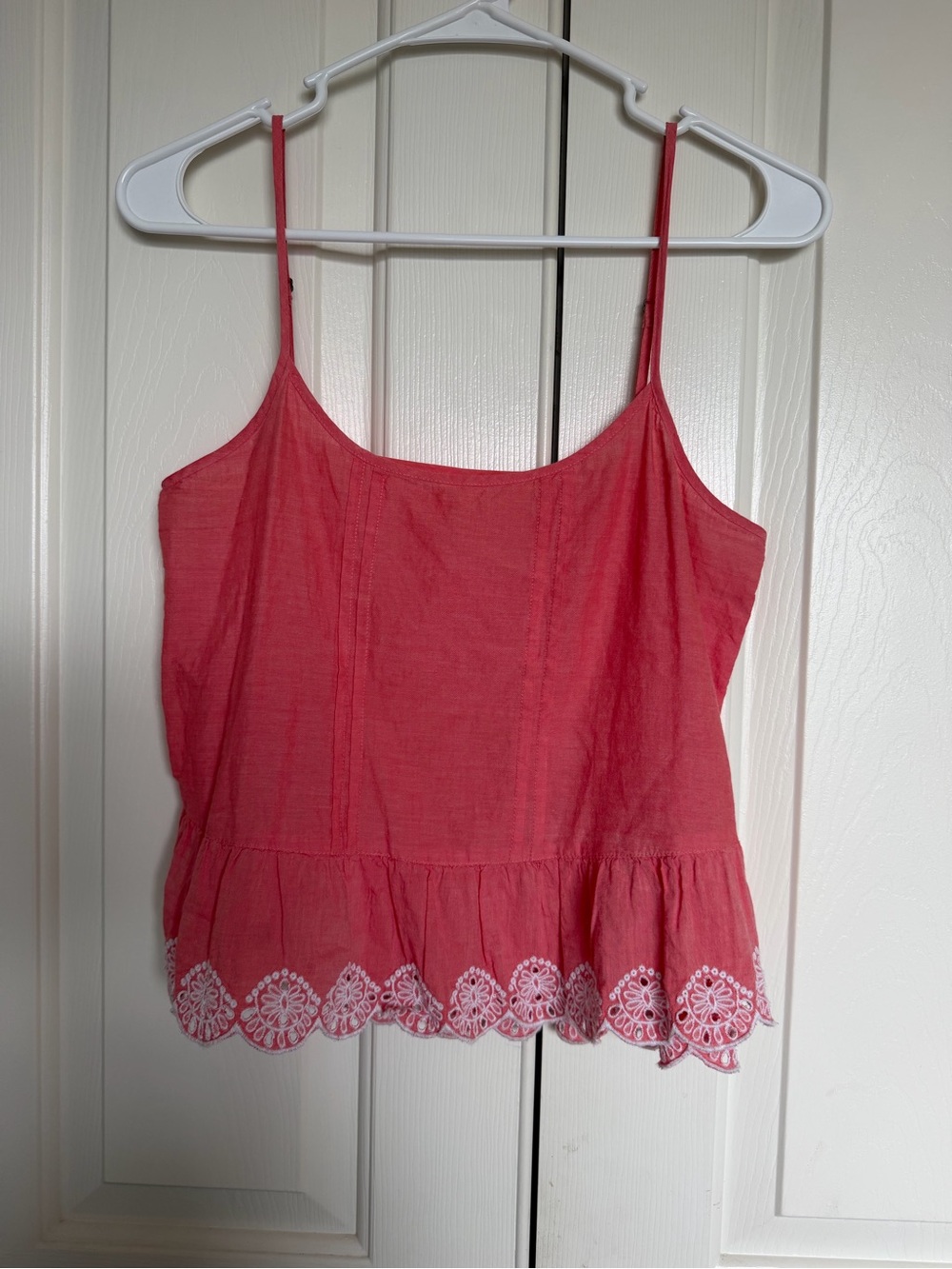 Frenchi by Nordstrom Coral Pink Spaghetti-Strap Peplum Camisole.